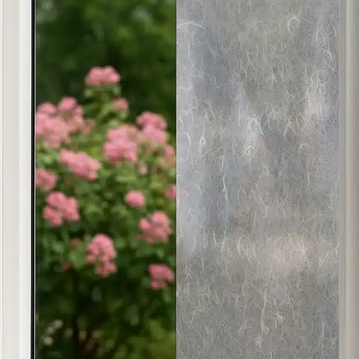 Frosted rice paper film installed in office & home interior for privacy and soft light diffusion