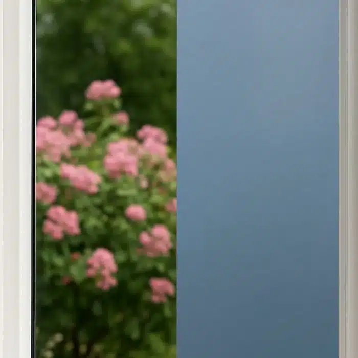 FrostLuxe grey matte PET frosted window film providing privacy, glare reduction and heat control, professionally installed by Window-Cool Singapore